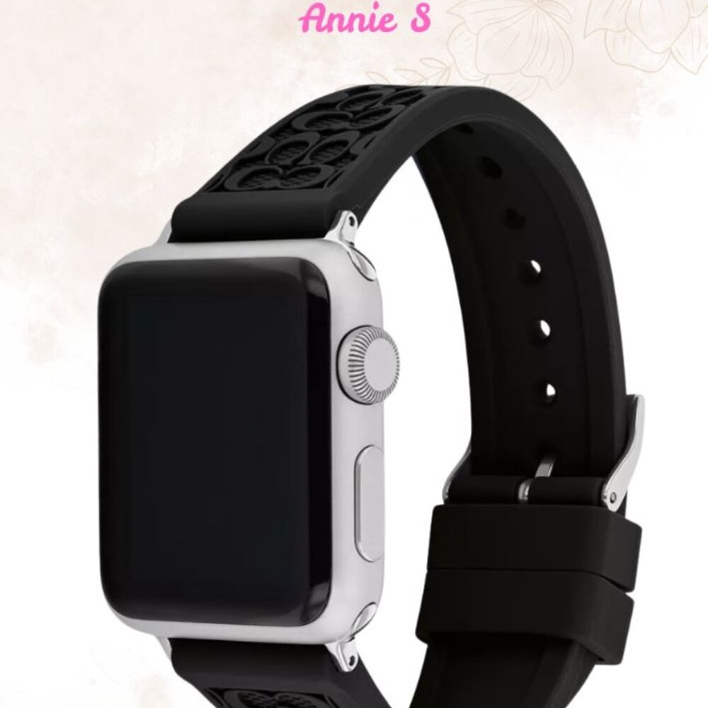 COACH Black Silicone Strap 42/44/45mm Apple Watch Band- New in Box